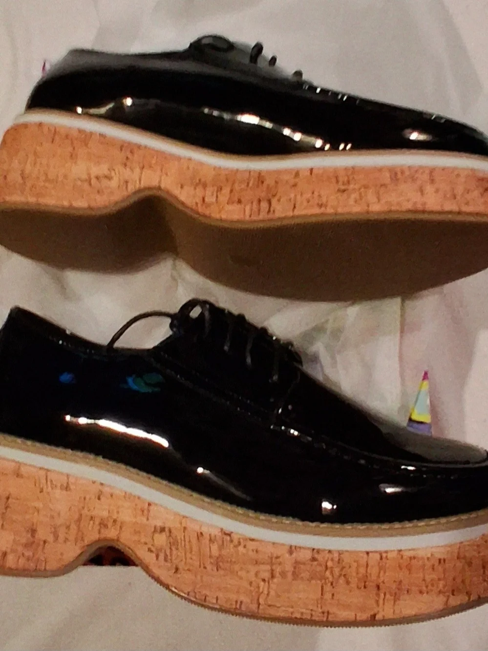 Men's Black Patent Derby Shoes with Tan Welt